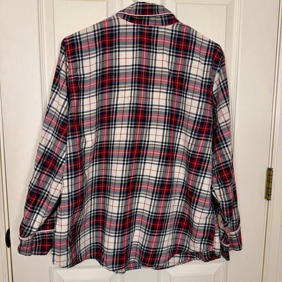 Lauren Ralph Lauren Plaid Pajama Top Long Sleeve Button Down Cotton Red Navy XL - Picture 3 of 6